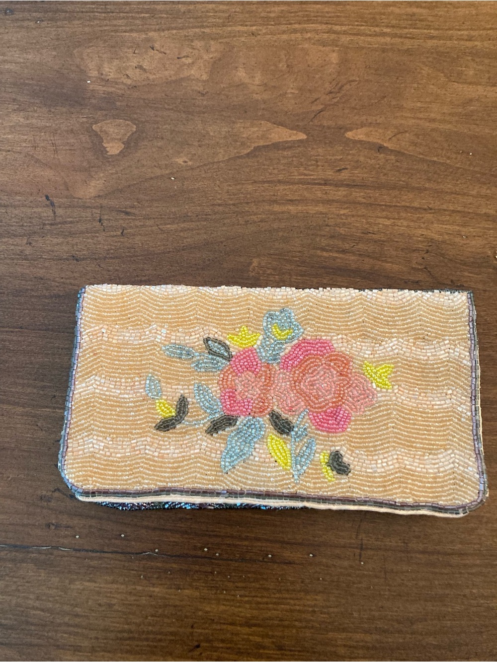 Topshop Beaded Floral Clutch in cream and Pink
